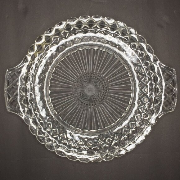 Vintage Anchor Hocking Waterford Waffle Glass Serving Platter Plate 10" Handles - Picture 3 of 8